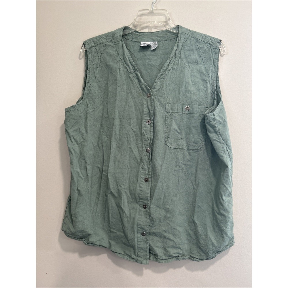 American‎ Weekend 22W Sage Green Cotton Sleeveless Button Front Blouse
